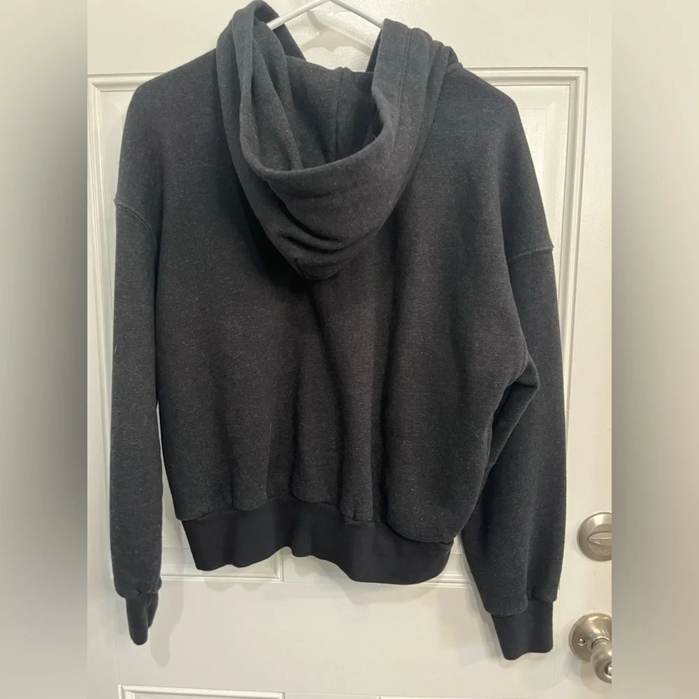 DONNI. Organic Cotton button accent Charcoal Hooded Sweatshirt Hoodie - Charcoal - Picture 6 of 9